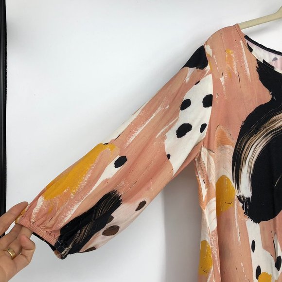 The Odells Rose/Peach Black Long Sleeve Abstract/Geometric A Line Dress S - Picture 9 of 15